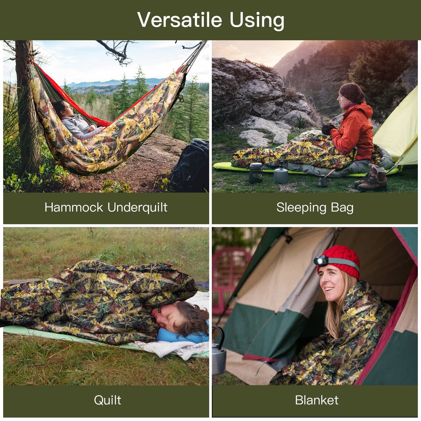 Hammock Underquilts Sleeping Bag Single Insulated Under Blanket 4 Seasons Lightweight Soft Warm 5-20℃ 8x3.6ft