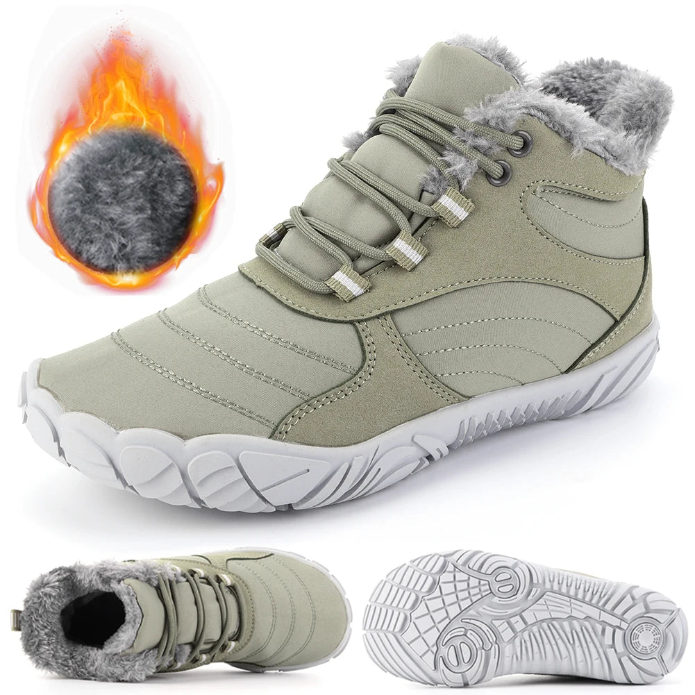 Warm Hike Shoes Non-Slip Waterproof Warm Fur Lined for Women Men (Green 44)