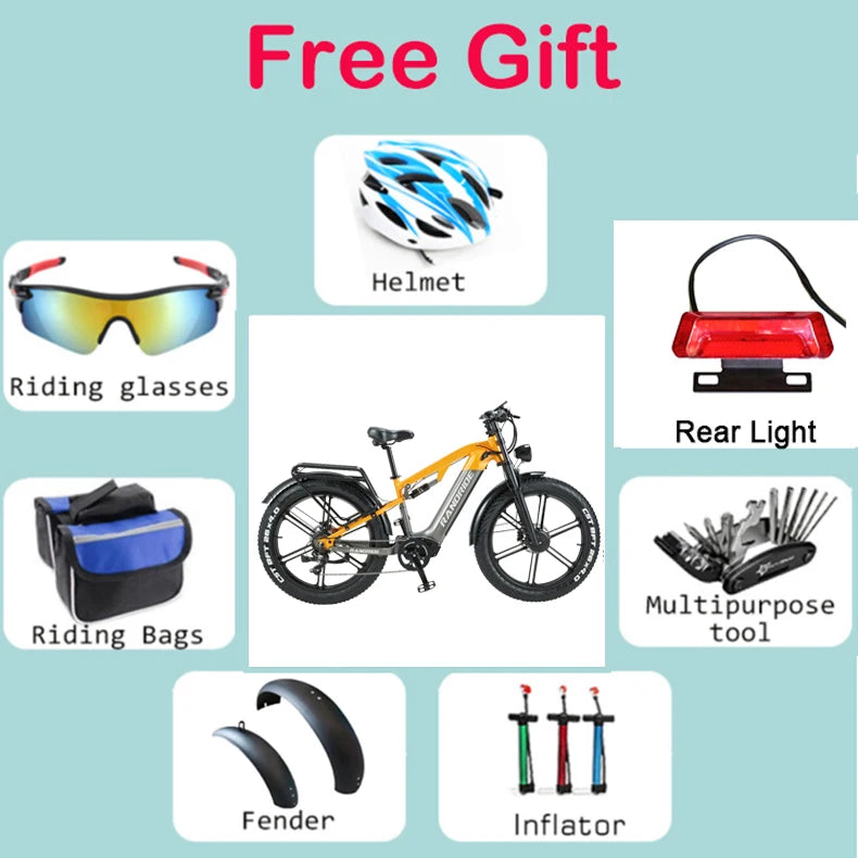 Electric Bicycle 2000W Motor 48V 20Ah Battery 50km/h E-Bike 26x4 Inch Tire Off-road Electric Bike Mountain Ebike Snowmobile Bike