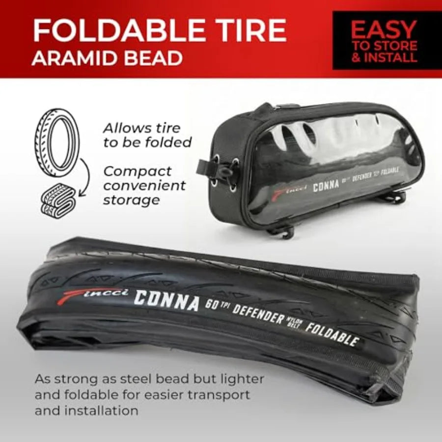 700x23c Tires Road Bike 23-622 Foldable Bike Tire 60TPI with 1mm Antipuncture Protection for Cycling Racing Touring - Pac