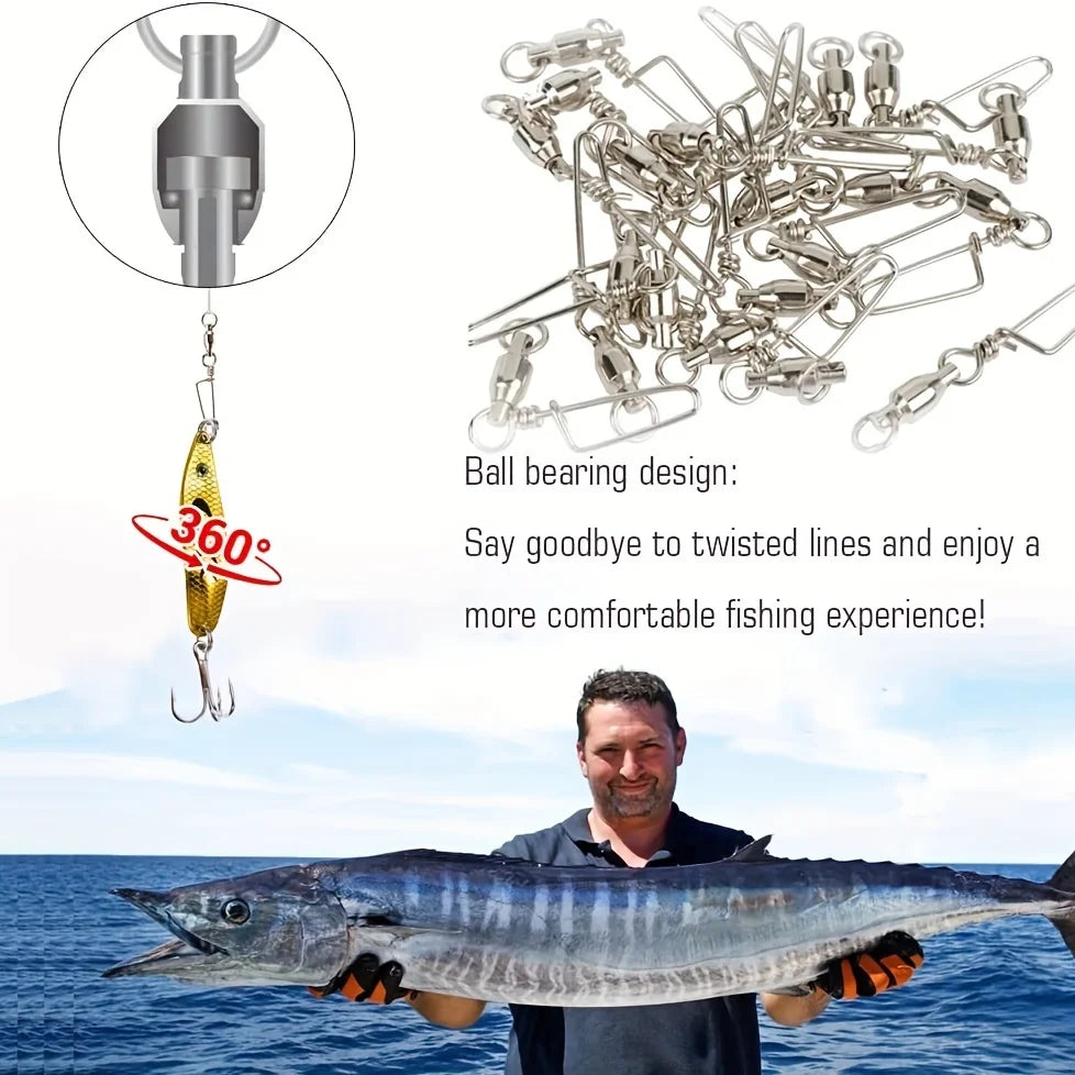 20pcs Stainless Steel Fishing Swivels High Strength Ball Bearing Snap Swivels for Saltwater Durable Fishing Accessories