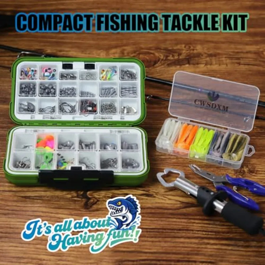 Fishing Backpack with Tackle Box - 358 Pcs Complete Fishing Tool Kit and Accessories Bundle for Anglers Includes Bait, Hooks, S