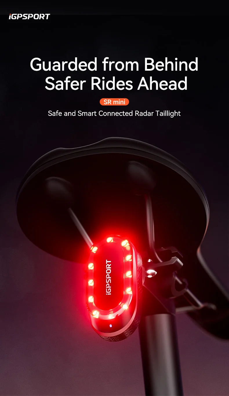 Radar Tail Light with Brake Alert IPX7 Waterproof Daytime Running Lamp for Road Cycling Bike Safety