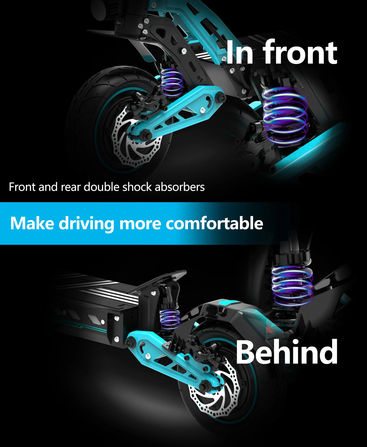31mph 50kmh Double Absorber Brake Powerful Off-road Adult Big 48V 10inch Tires Adult Electric Scooter