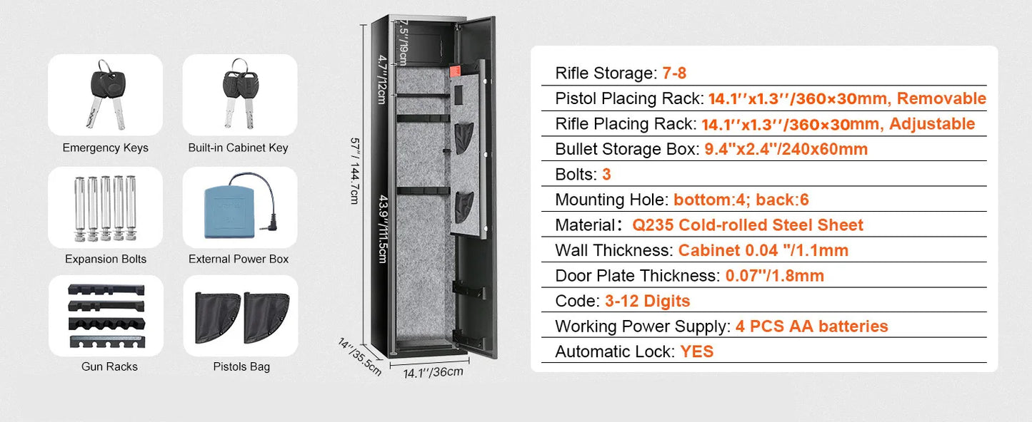 3-8 Rifles Gun Safe with Digital Keypad & Lock Gun Storage Cabinet with Removable Storage Shelf for Long Gun Pistols