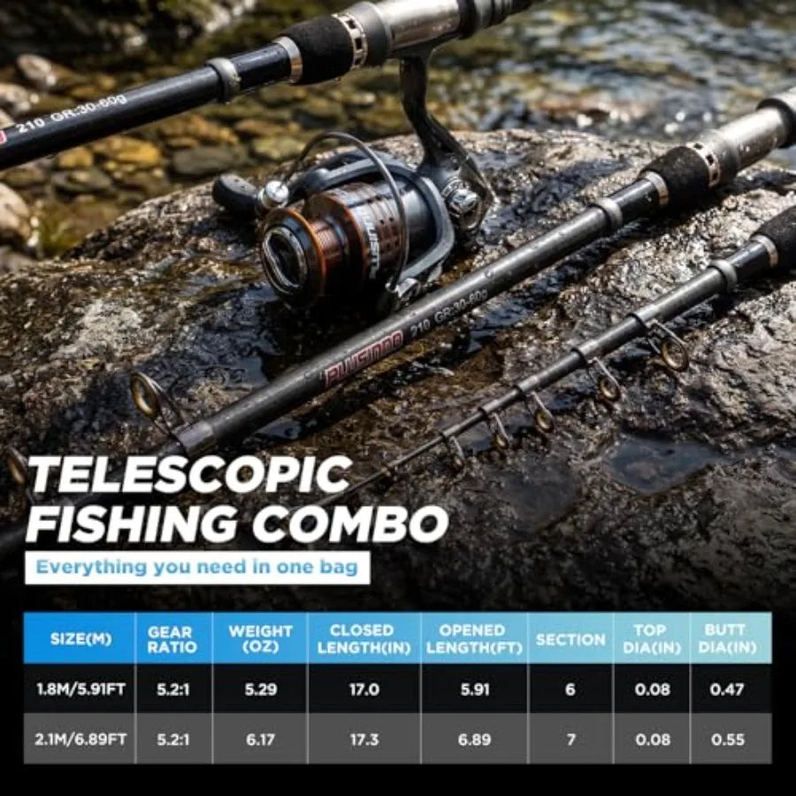 Fishing Gear - Telescopic Fishing and Reel Tackle Box, Collapsible Rod and Lures Box, Travel Fish Pole Starter Kit, Fishing Acc