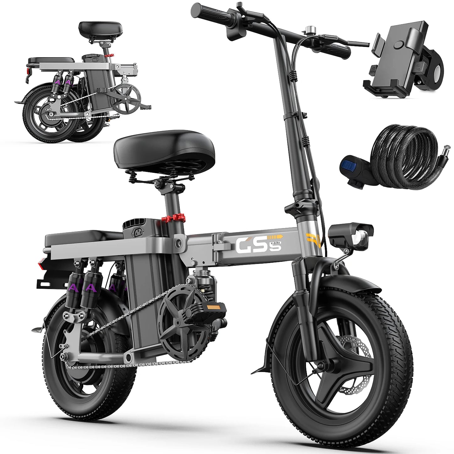 48V 15AH Battery EBike,20+MPH,740W Folding Electric Bike,20 Miles Max Range Electric Bike for Adults, 14" Fat Tire