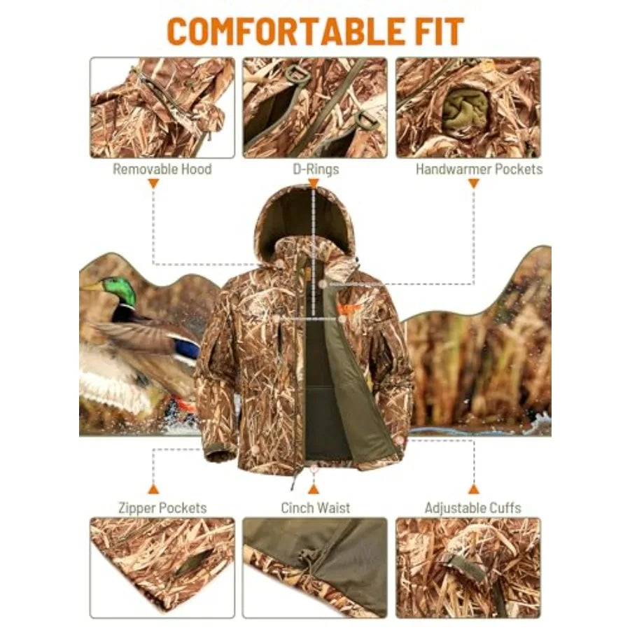 Camo Hunting Jackets for Men Warm Fleece Lined Hunting Jacket with Hood Quiet Water Resistant Hunting Clothes