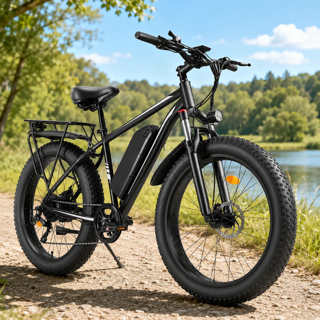 Adult Fat Tire Electric Bike 1000W Peak Motor 26 Inch 4.0" Wheel 48V 13Ah Battery 28.5MPH Top Speed 34.18 Miles Range 7 Speed All Terrain Ebike