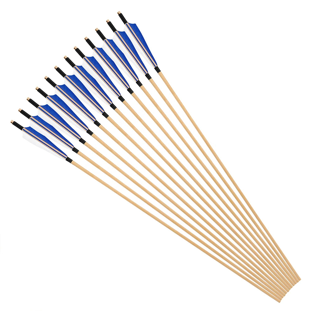 Hunting Arrows 12pcs 31.5inch Handmade Wooden Shaft with 5inch Natural Feathers for Outdoor Shooting Sports