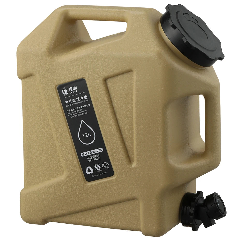 12L Camping Water Container Water Storage Carrier Portable Large Capacity Outdoor Hiking Accessories
