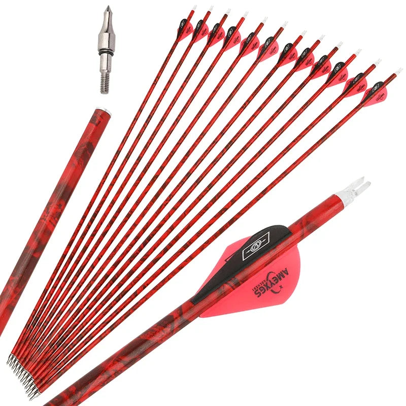 Archery Arrows 30 Inch Camo Mixed Carbon Spine 500 ID6.2mm with Rubber Vanes for Hunting Target Shooting Practice