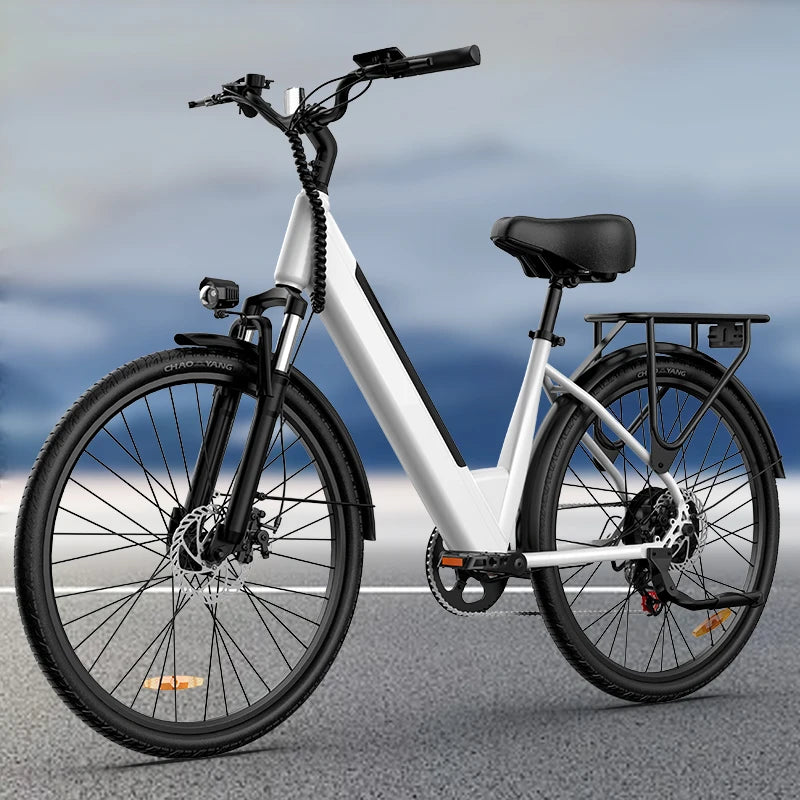 750W E26 Electric Bike 26x2" Commuter Tires 48V 10.4Ah Removable Battery 20MPH Speed 7-Speeds LCD Display