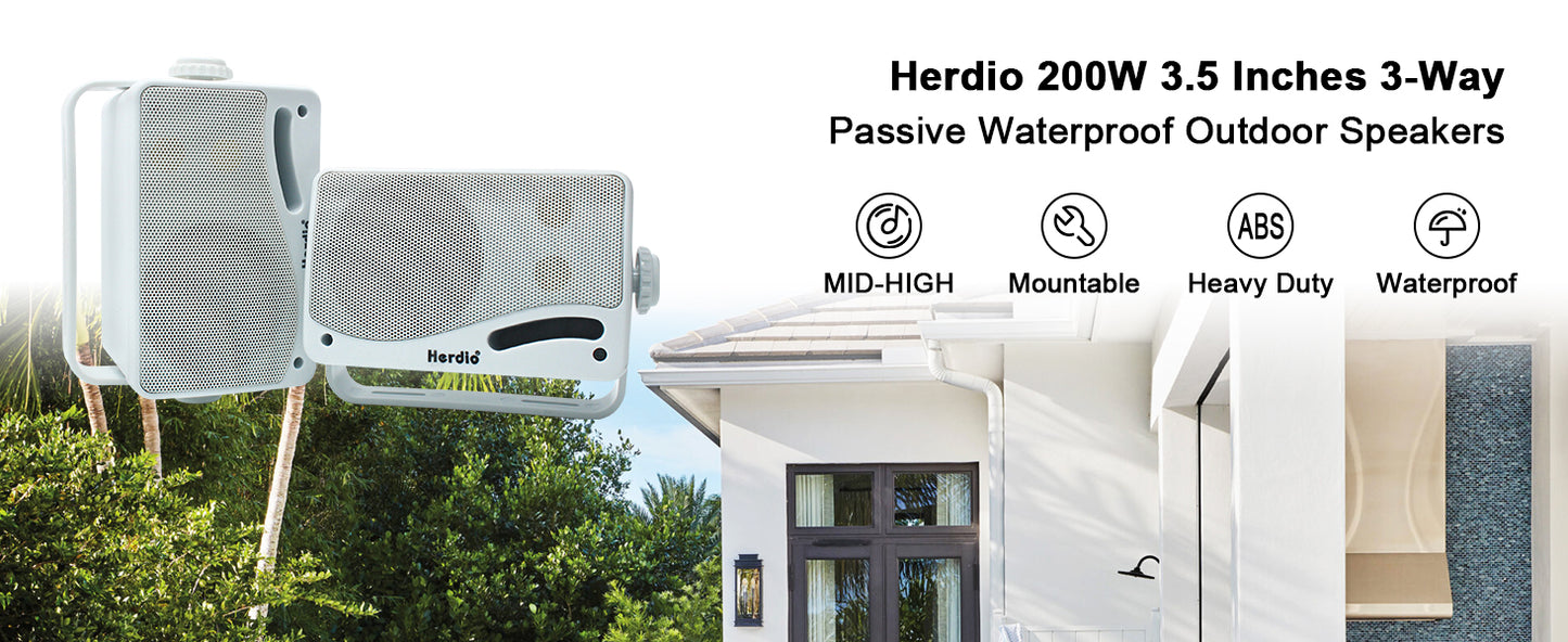3.5'' 2PCS Passive Outdoor Speakers Wired Waterproof 200W 3 Way Premium Mountable Wall Mount Speakers With Superior Sound