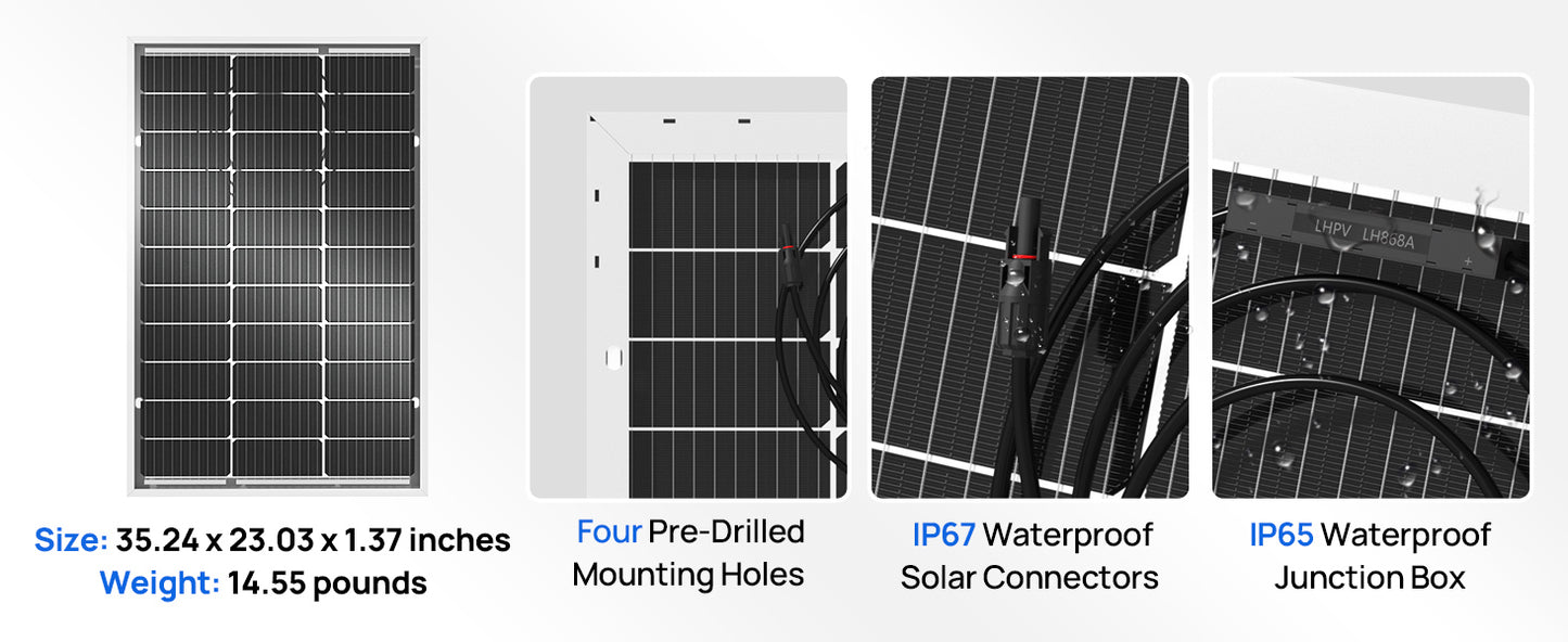 Bifacial 100 Watt 12 Volt Solar Panel Monocrystalline Rigid High-Efficiency PV Module Power Charger for Sunsheds,Rvs