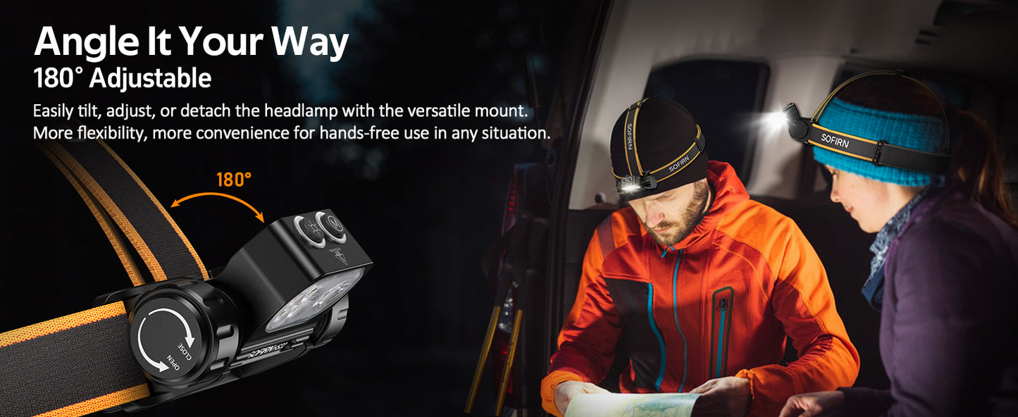 HS22 Headlight 2500lm Stepless Color Temperature Adjustment Ultra-Bright Headlamp 6000K Light with 2700K Warm Torch