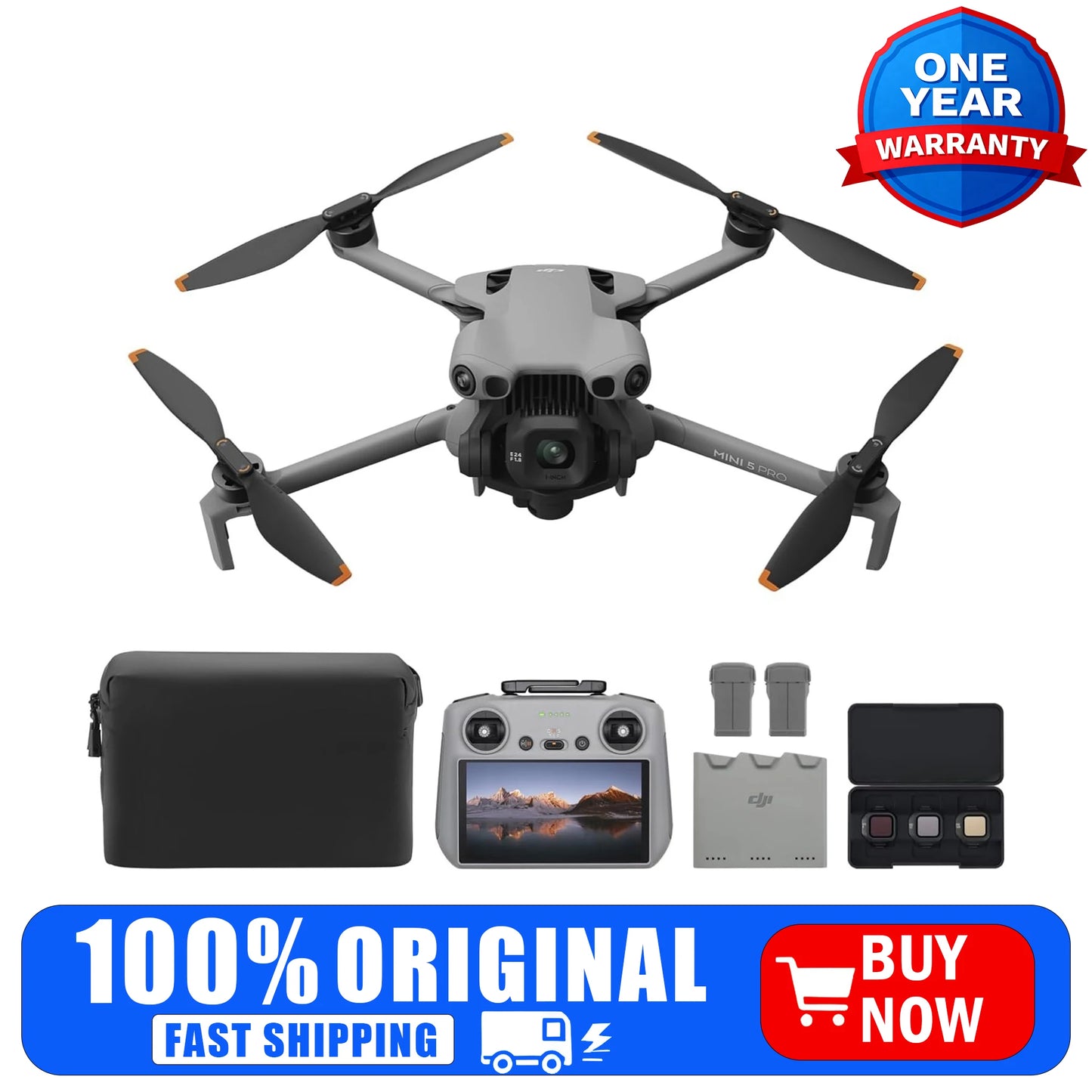 Mini 5 Pro Fly More Combo with DJI RC 2 – 4K Drone, 1-Inch CMOS, 3 Batteries, Omnidirectional Obstacle Sensing