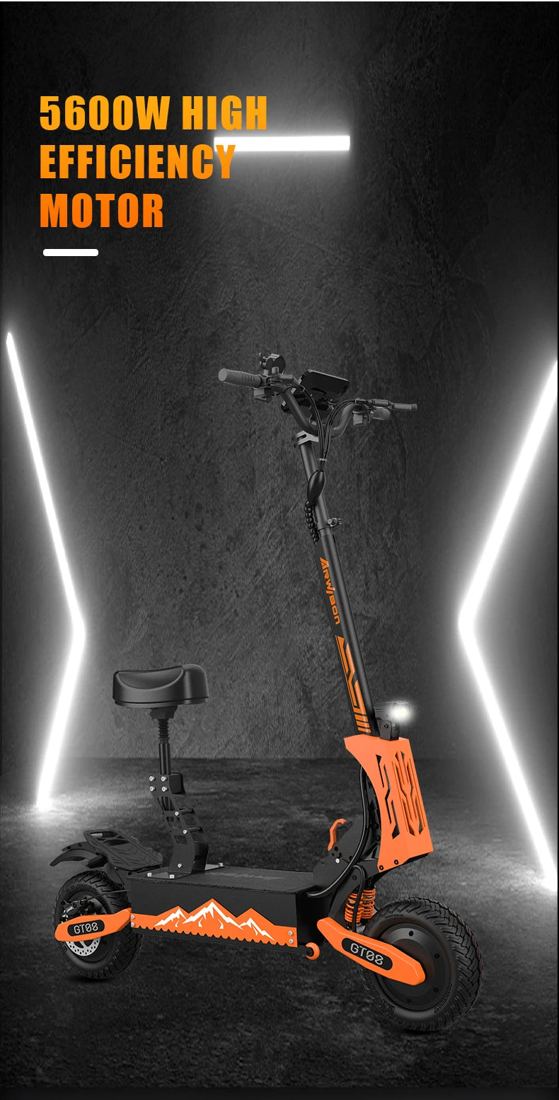 GT08 Adult Electric Scooter 5600W Motor Top Speed 46MPH, 60V27AH, 11 Inch Off-Road Tires Sport Commuter Folding EScooter