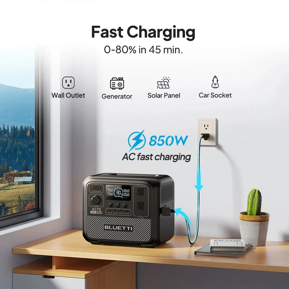 AC70 Portable Power Station | 1000W 768Wh Solar Generator for Outdoor Camping RV Travel Home Backup Emergency Power