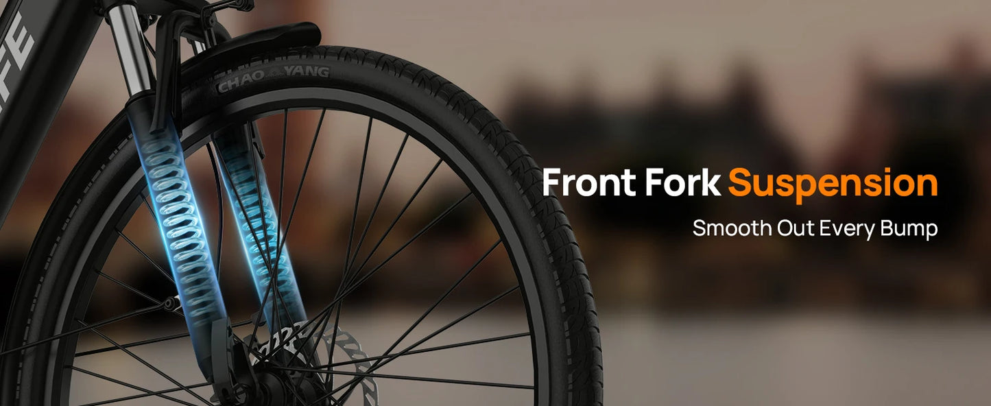 750W E-Bike Commuter 26x2" Tires 48V 10.4Ah Removable LCD Display 20MPH Speed 7-Speeds Hydraulic Disc Brakes for Adults