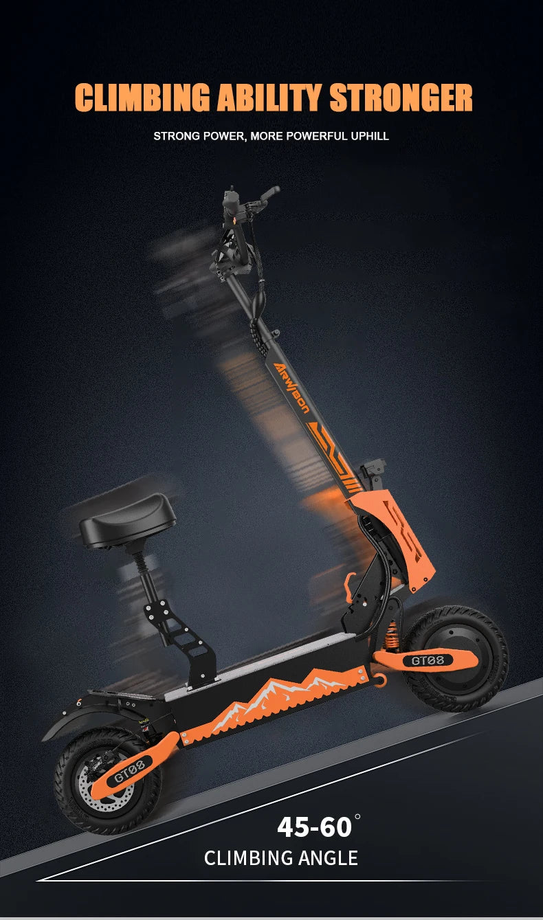 GT08 Adult Electric Scooter 5600W Motor Top Speed 46MPH, 60V27AH, 11 Inch Off-Road Tires Sport Commuter Folding EScooter