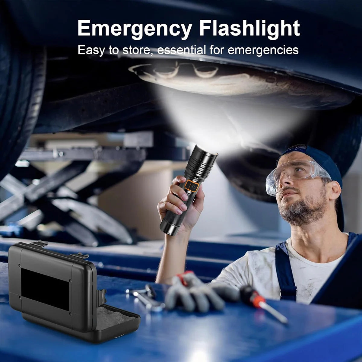 Tactical Flashlight Fire-Starting Flashlight Kit High Power LED Aluminum Alloy Flashlight USB-C Rechargeable Super Bright To
