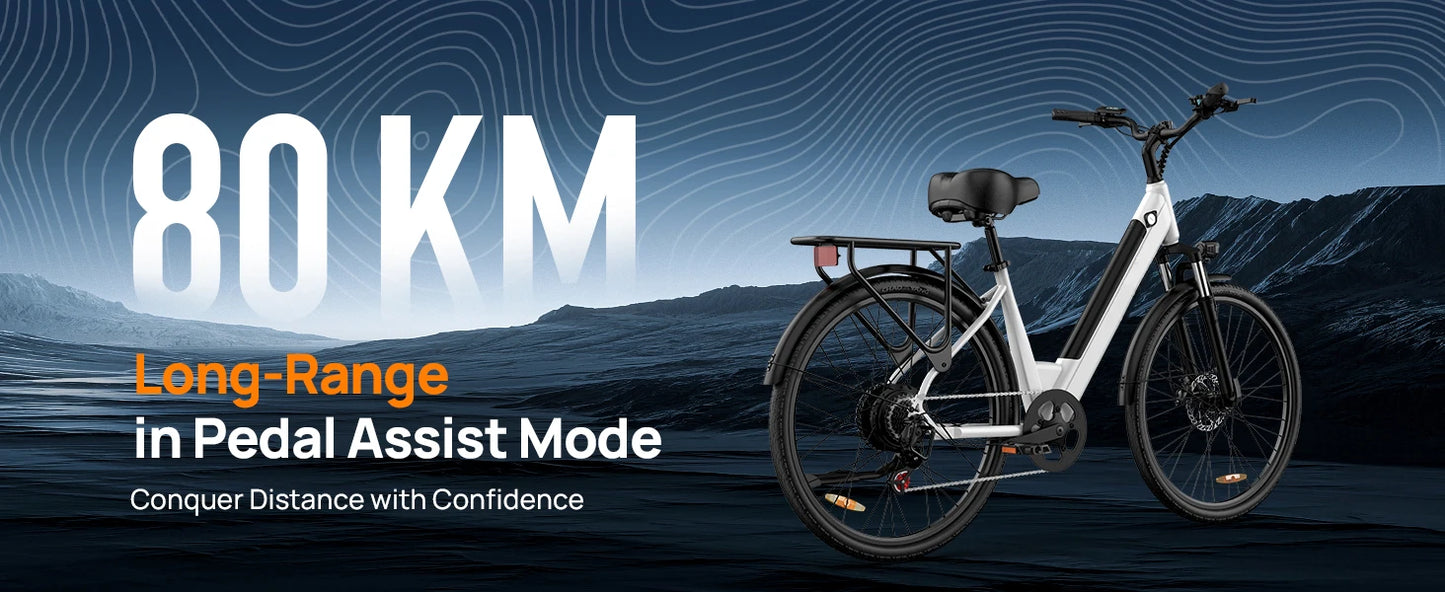750W E-Bike Commuter 26x2" Tires 48V 10.4Ah Removable LCD Display 20MPH Speed 7-Speeds Hydraulic Disc Brakes for Adults
