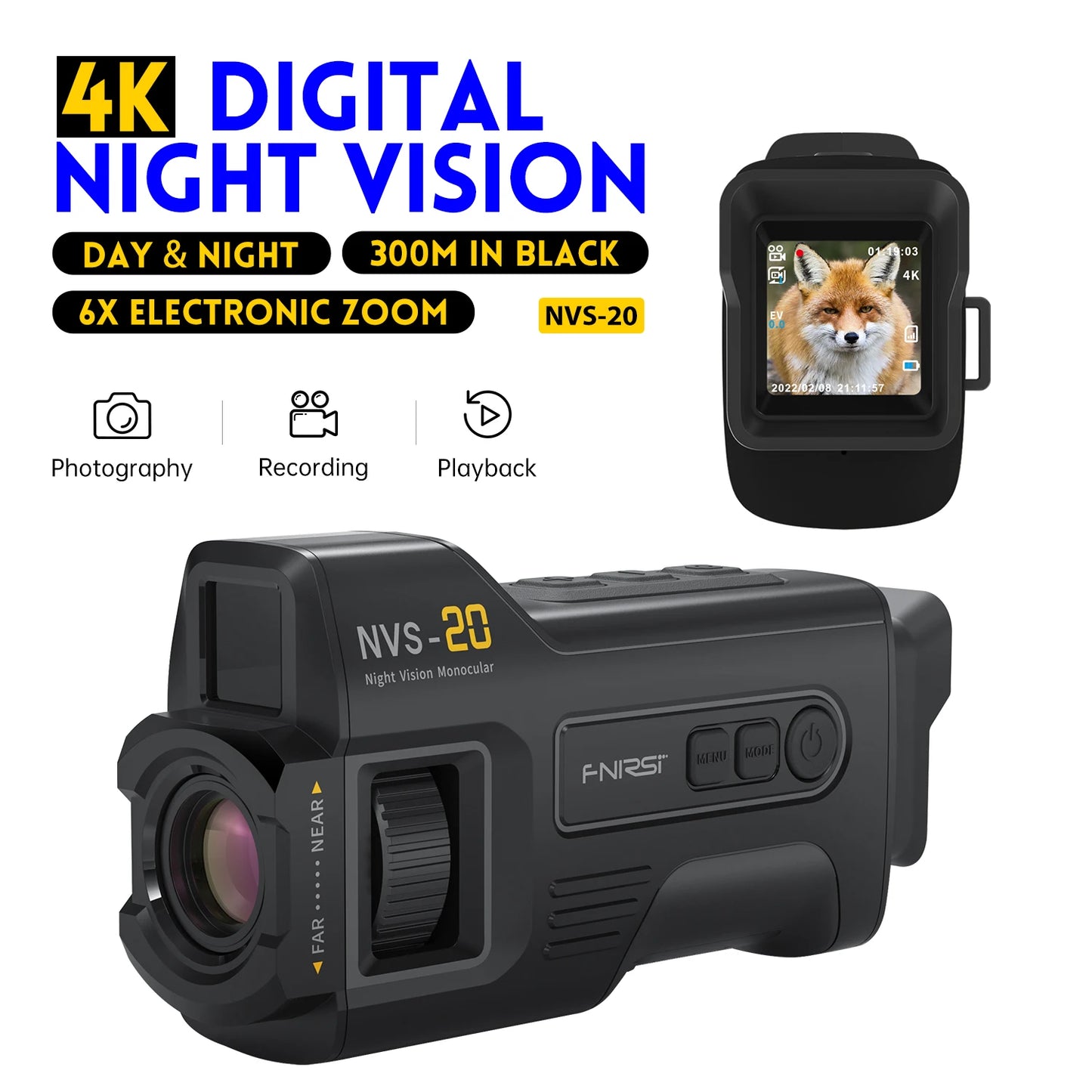 Telescope NVS-20 4K HD Monocular Night Vision Goggles 6X Digital Zoom 300m Hunting Camping Scope Day and Night Dual Use