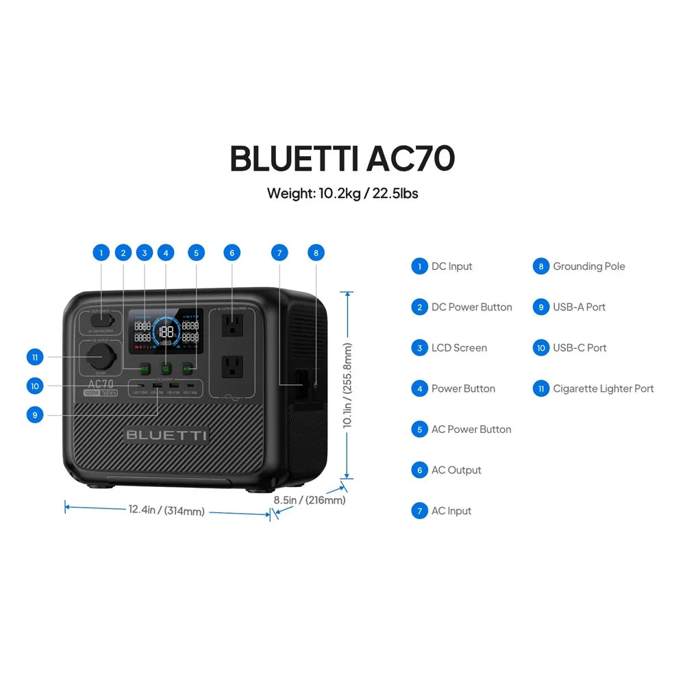 AC70 Portable Power Station | 1000W 768Wh Solar Generator for Outdoor Camping RV Travel Home Backup Emergency Power