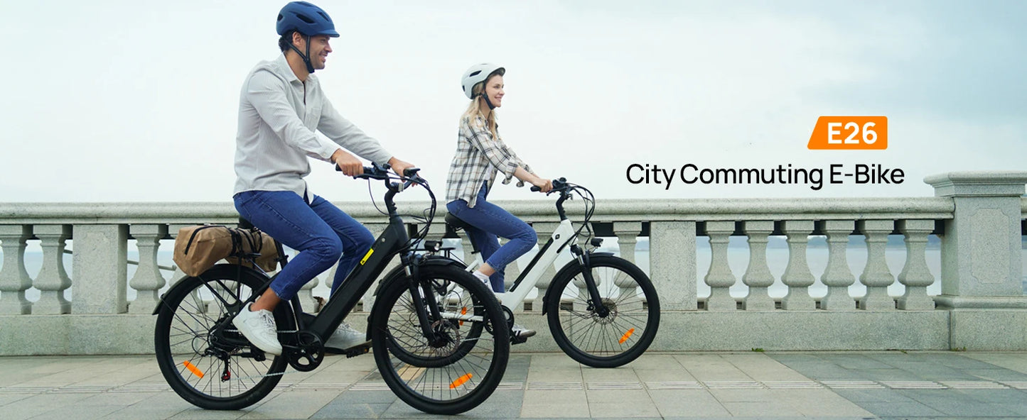 750W E-Bike Commuter 26x2" Tires 48V 10.4Ah Removable LCD Display 20MPH Speed 7-Speeds Hydraulic Disc Brakes for Adults