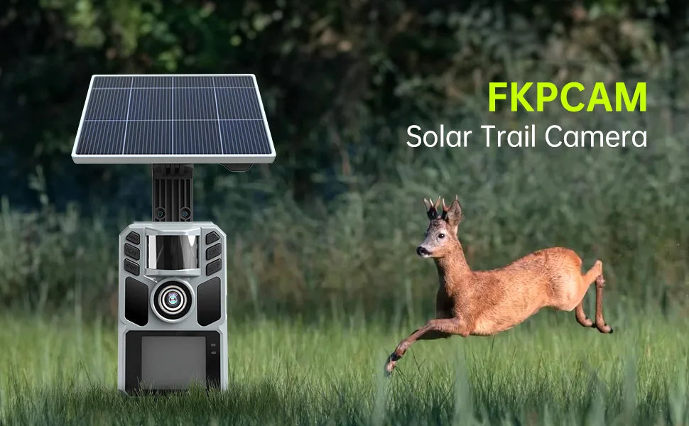 Trail Camera Solar Game Trail Cam - 4K 64MP Hunting Trail Cameras for Deer Wildlife Monitoring with Night Vision, 0.2s Trigger T