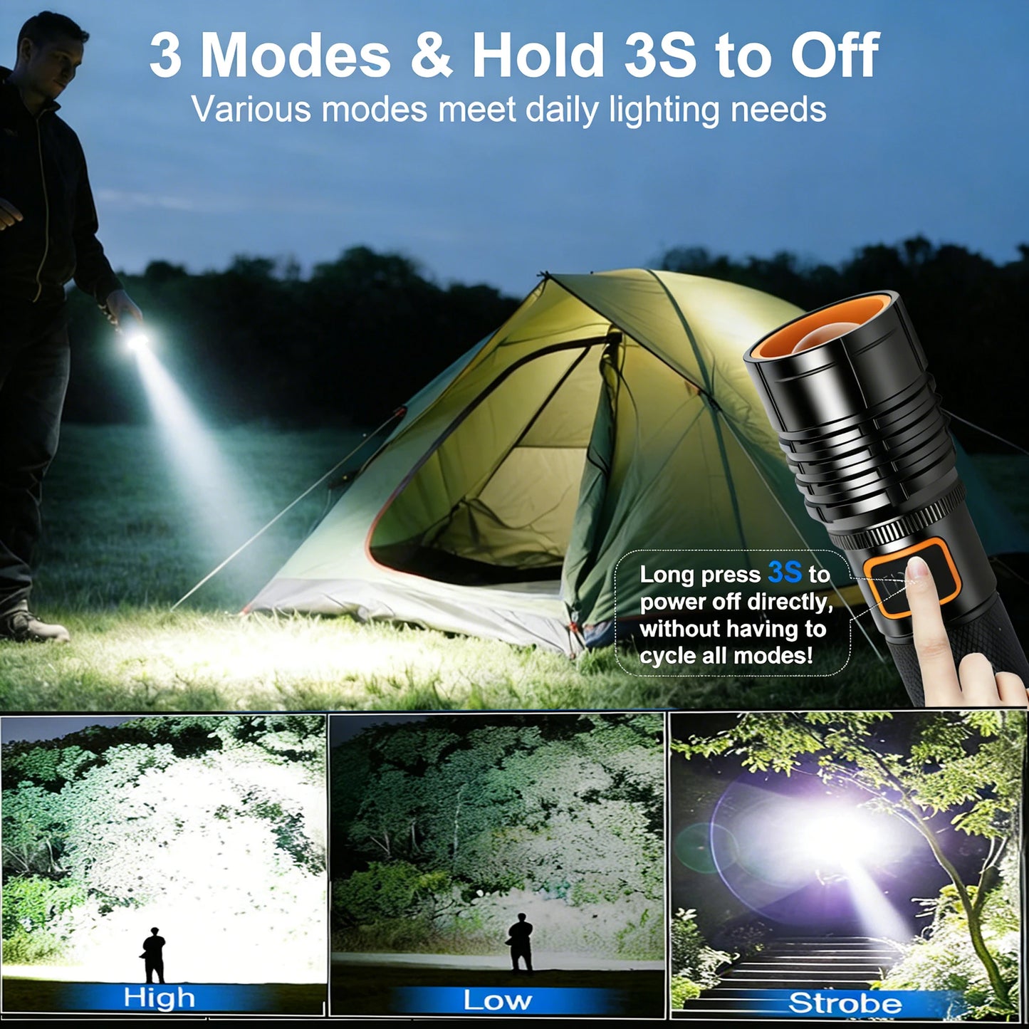 Tactical Flashlight Fire-Starting Flashlight Kit High Power LED Aluminum Alloy Flashlight USB-C Rechargeable Super Bright To