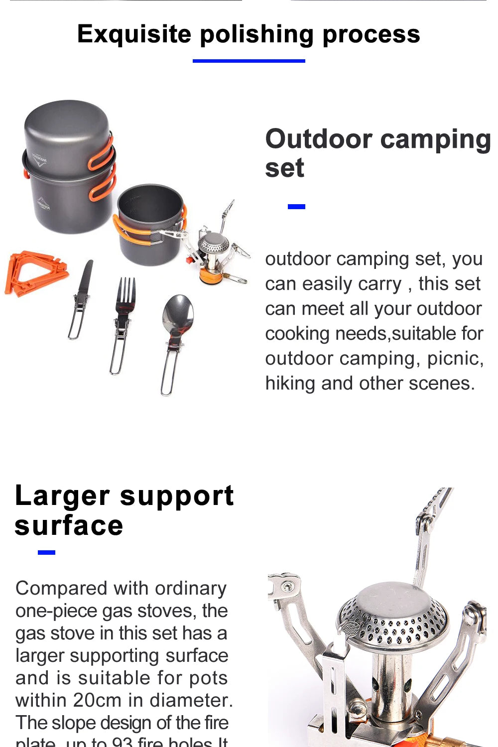 Camping Cookware Set Outdoor Tableware Equipment Supplies Burner Stove Folding Knife Fork Portable Pot Suit Tourism Cup