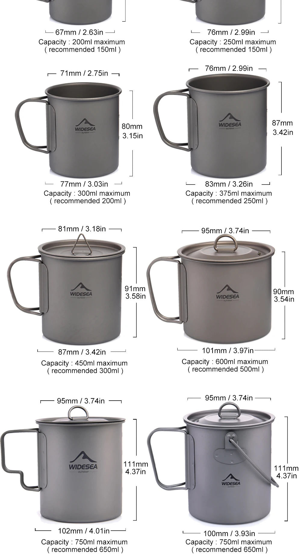 Camping Mug Titanium Cup Tourist Tableware Picnic Utensils Outdoor Kitchen Equipment Travel Cooking set Cookware Hiking