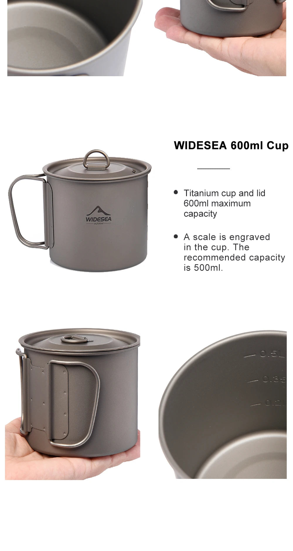 Camping Mug Titanium Cup Tourist Tableware Picnic Utensils Outdoor Kitchen Equipment Travel Cooking set Cookware Hiking