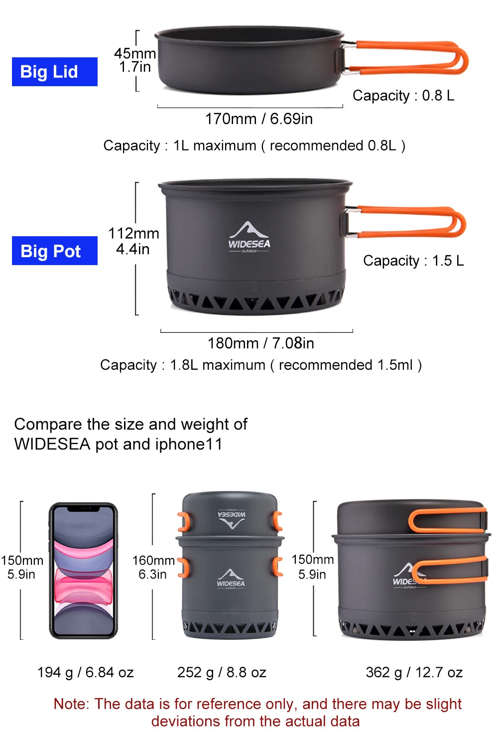 Camping 1.3L 2.3L Cookware Outdoor Cooking Set Heat Cooker Travel Tableware Pot Kettle Tourist Kitchen Utensil Equipment