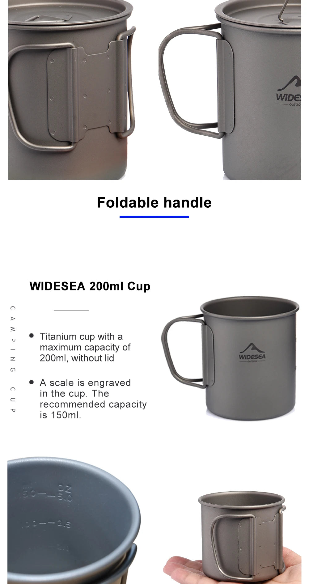 Camping Mug Titanium Cup Tourist Tableware Picnic Utensils Outdoor Kitchen Equipment Travel Cooking set Cookware Hiking