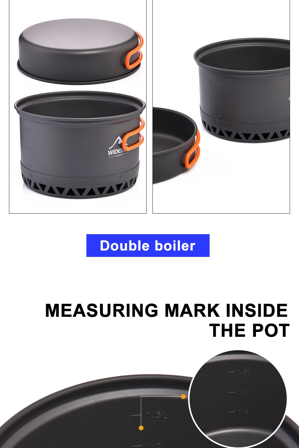 Camping 1.3L 2.3L Cookware Outdoor Cooking Set Heat Cooker Travel Tableware Pot Kettle Tourist Kitchen Utensil Equipment
