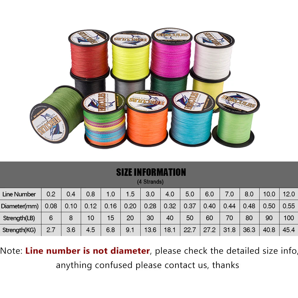 Braided Fishing Line, 4 Strands, Carp Fishing Line, White PE, 100m, 300m, 500m, 1000m, 1500m, 2000m, 6-100lb