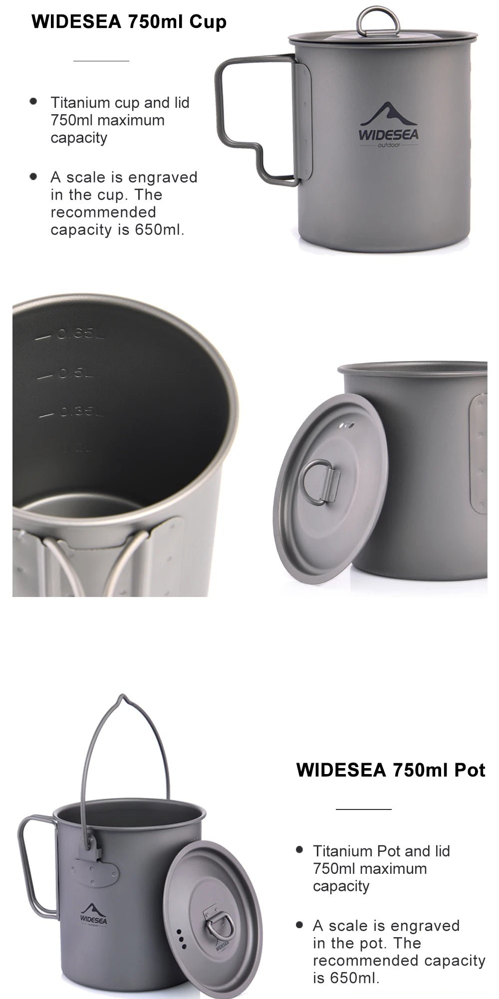 Camping Mug Titanium Cup Tourist Tableware Picnic Utensils Outdoor Kitchen Equipment Travel Cooking set Cookware Hiking