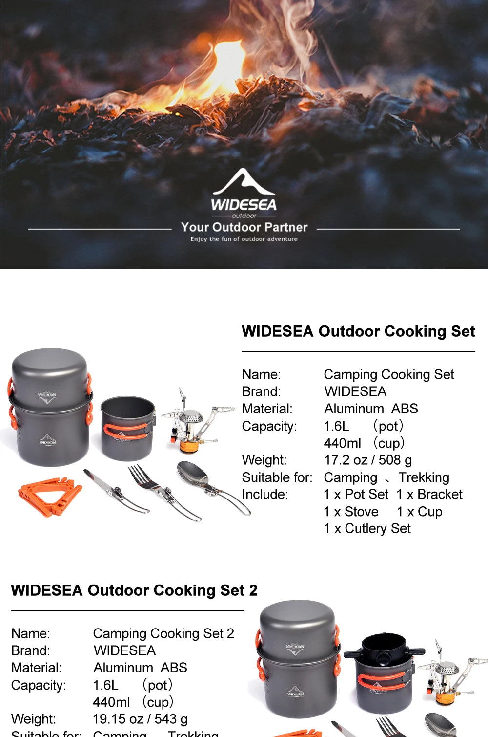 Camping Cookware Set Outdoor Tableware Equipment Supplies Burner Stove Folding Knife Fork Portable Pot Suit Tourism Cup