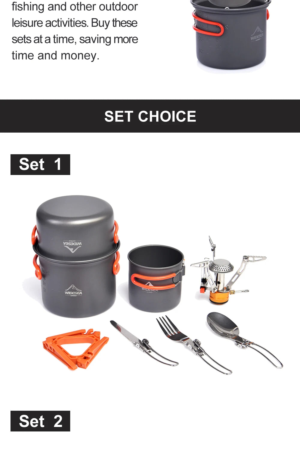 Camping Cookware Set Outdoor Tableware Equipment Supplies Burner Stove Folding Knife Fork Portable Pot Suit Tourism Cup