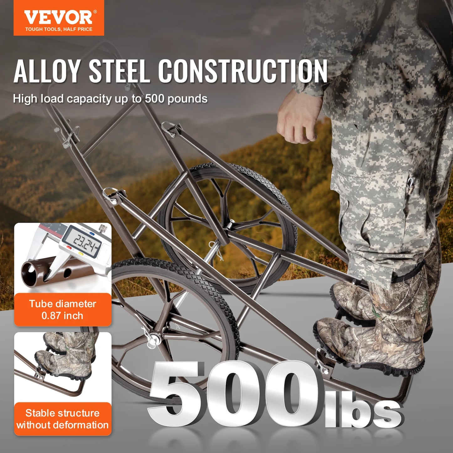 Deer Cart 500 LBS Capacity Folding Game Cart Deer Cart Game Hauler with Big Rubber Wheel & Ergonomic Handle for Hunting