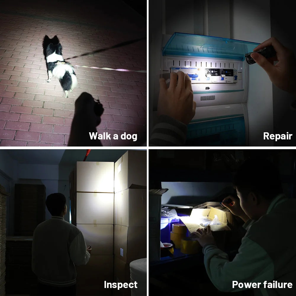 Mini SC13 SST40 LED 1300lm Tactical 18350 Rechargeable Flashlight 6000K Keychain Light with Magnetic
