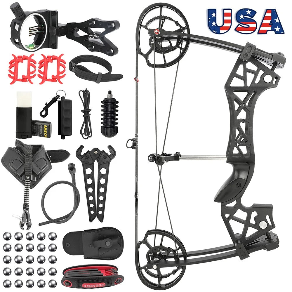 Dual-use Compound Bow Set 40-65Ibs Aluminum Alloy Riser Left/Right Handed for Archery Outdoor Hunting Shooting Training Adults