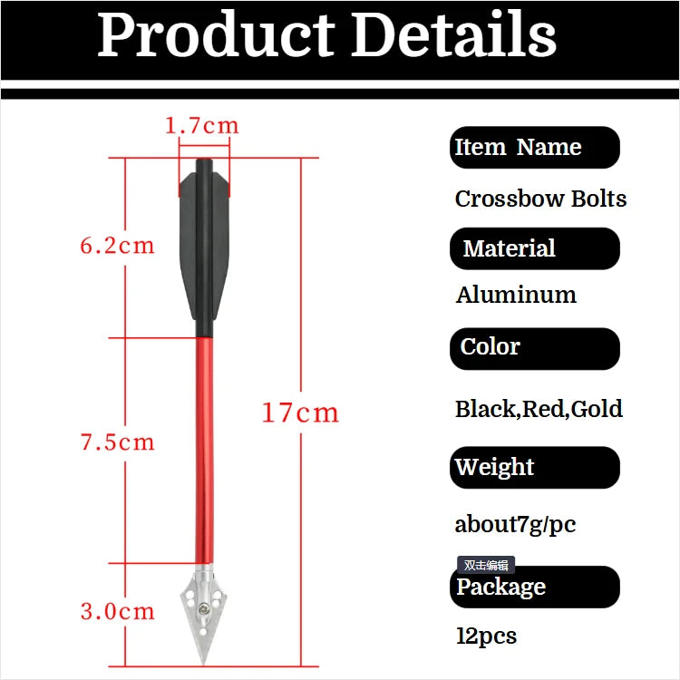 12pcs Archery Aluminium Arrows Black/Gold/Red 6.7 inch Crossbow Bolt Blade Arrowheads Hunting Shooting Target Outdoor Sports