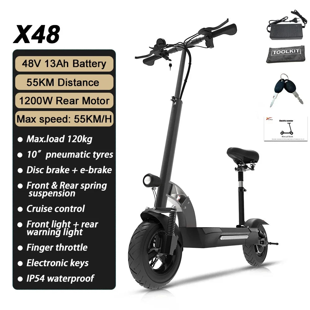 60-85KM/H Fast Electric Scooter for Adults, 1200W-6000W High Power E Scooter Single/Dual Motor, 48V 52V 60V 72V Long Range 40-100KM, 10Ah-30Ah Battery, 11 Inch Off Road Fat Tire All Terrain Electric Scooter with Dual Suspensi