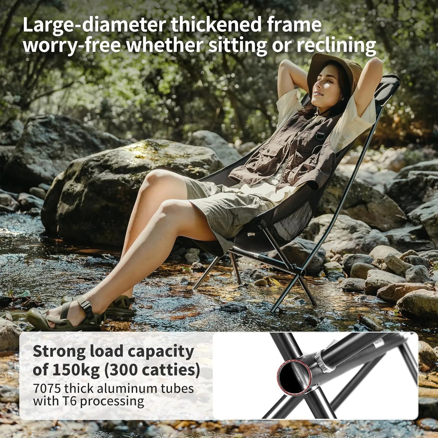 Ultralight Folding Chair L04 150kg Load Capacity for Fishing Picnic Outdoor Hiking Moon Chair Portable Relax Chair