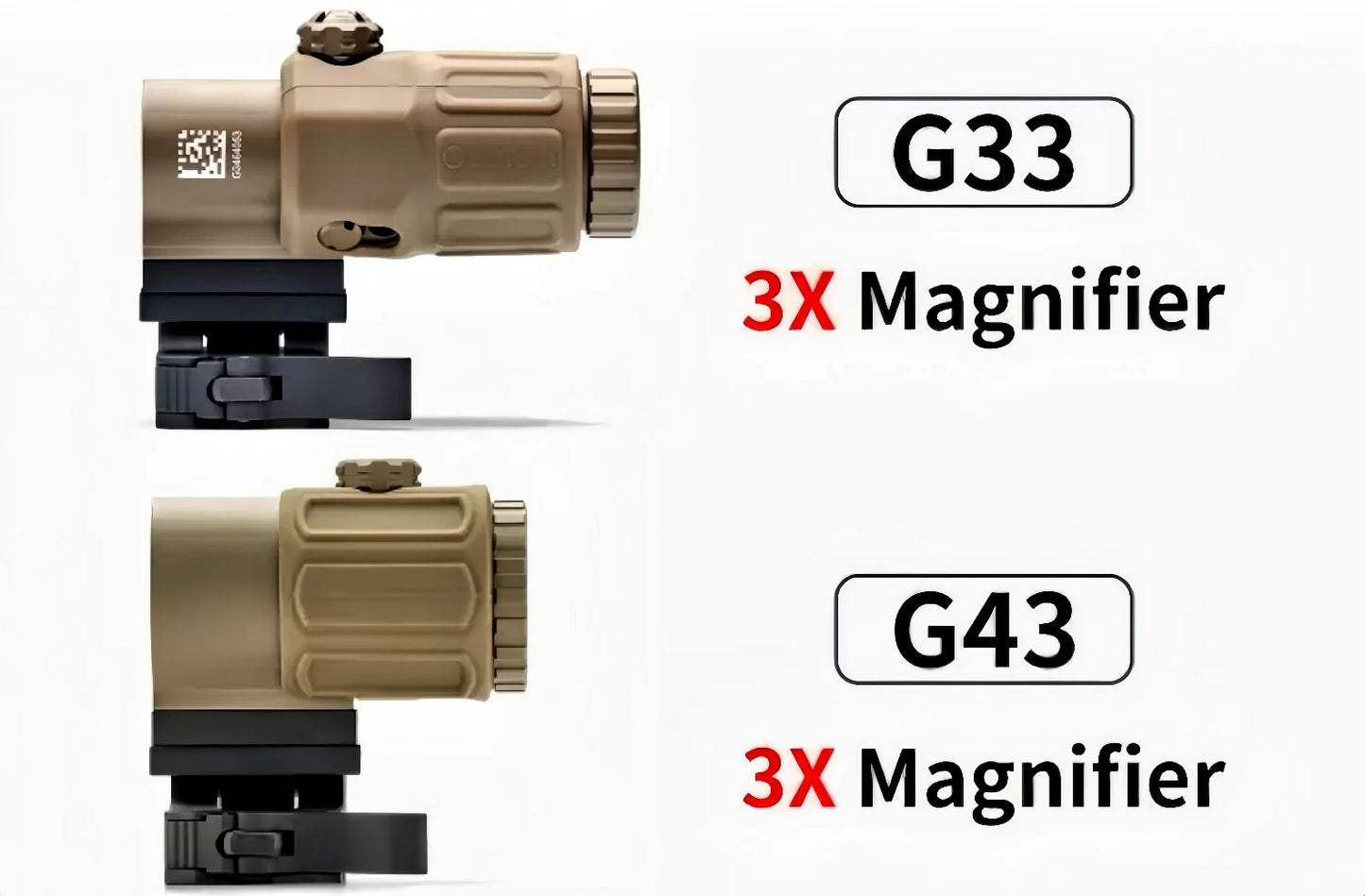 Tactical G33 G43 G45 Sight Fixed 3X 5X Magnifier Scope with Quick Disassembly and Flipping for Airsoft Hunting