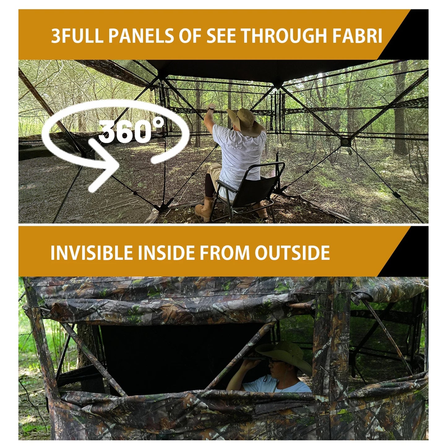 All-Terrain 360° See-Through Hunting Blind, Camouflage Pop-Up Tent for 2-3 Persons with Carry Bag